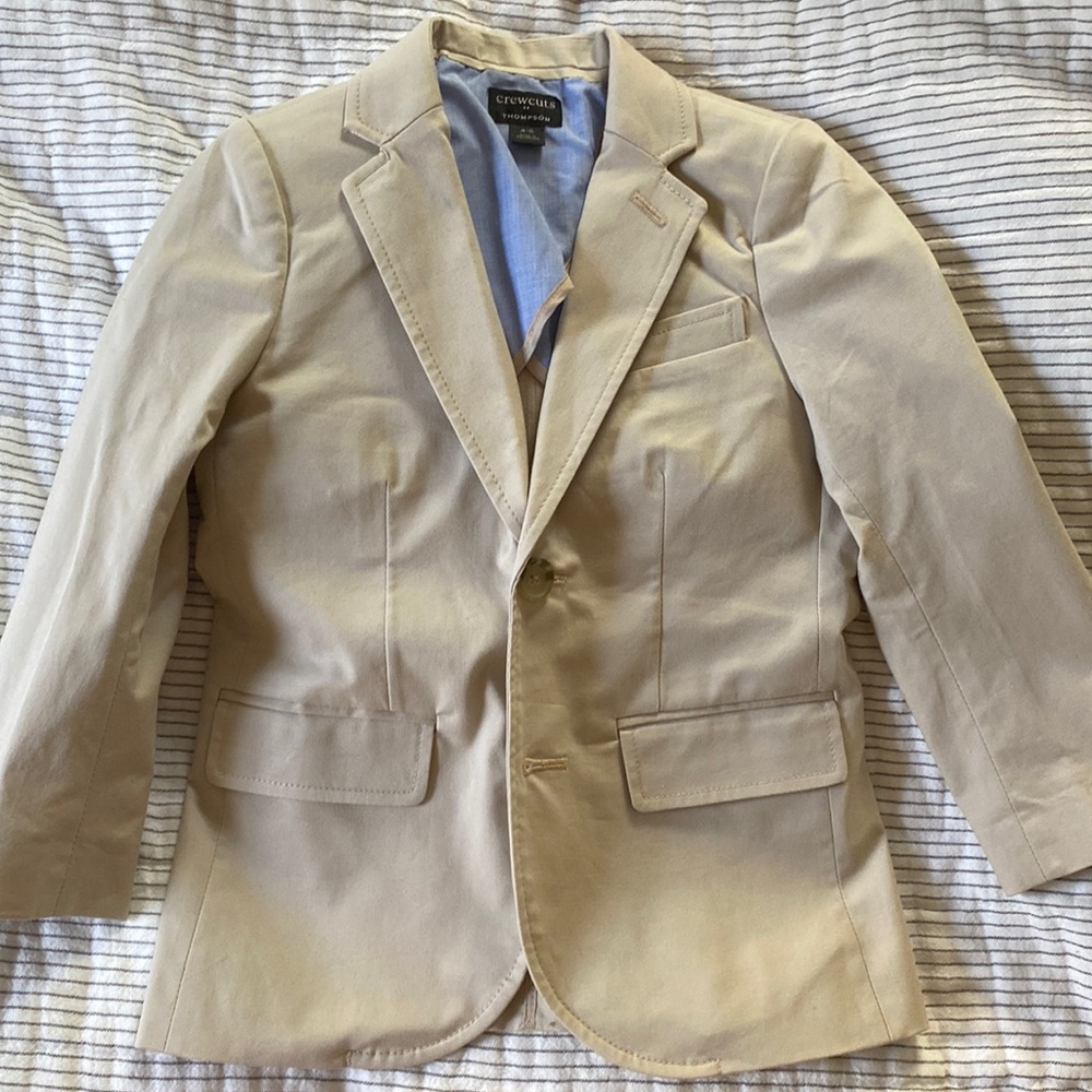 Boys jcrew light khaki suit blazer size 4-5 perfect condition